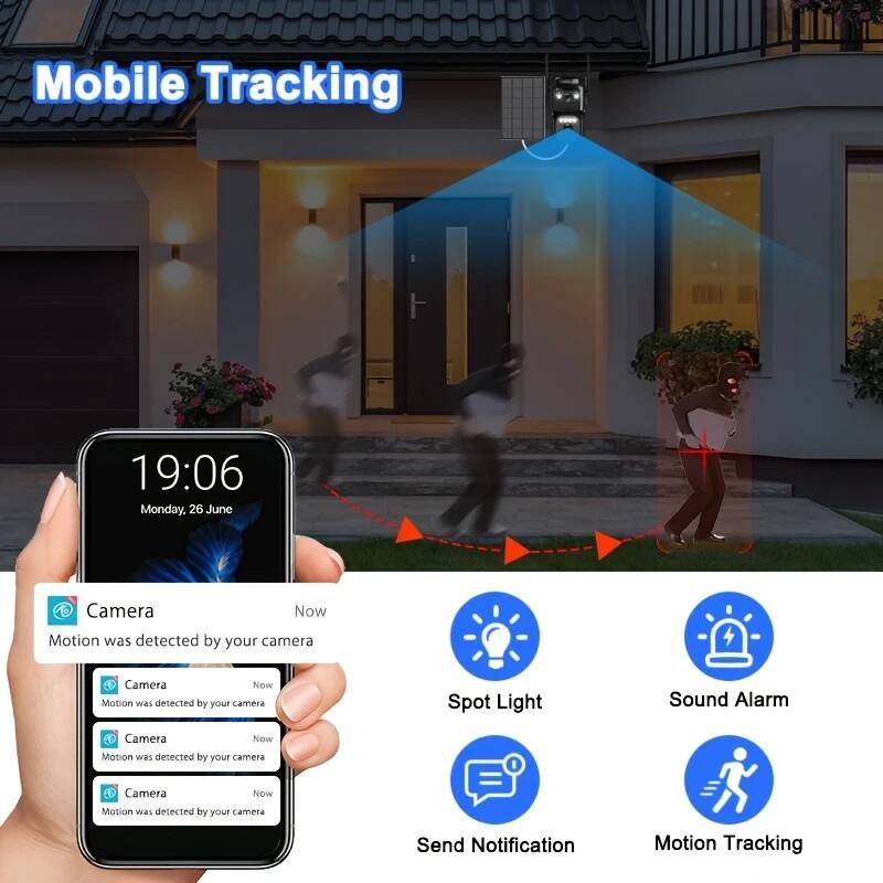كاميرات مراقبة خارجية تعمل بالطاقة الشمسية، كاميرتان بدقة 2K لأمن المنزل، لون أسود